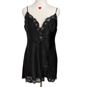 Vintage Victoria Secret black satin slip dress with lace